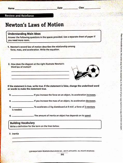 Newton's Laws of motion. 5th Grade Science Worksheets and Answer keys